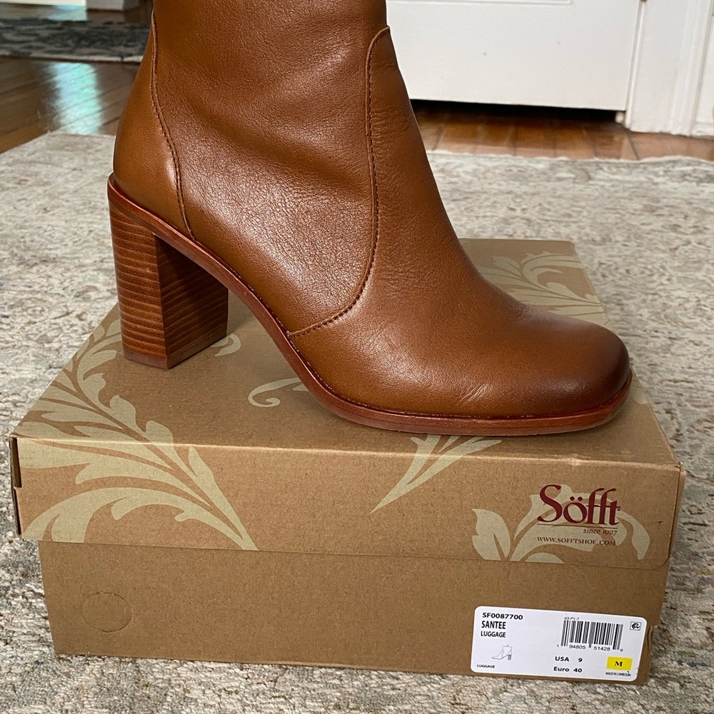Sofft Santee Luggage Tan Leather Heeled Boots $170